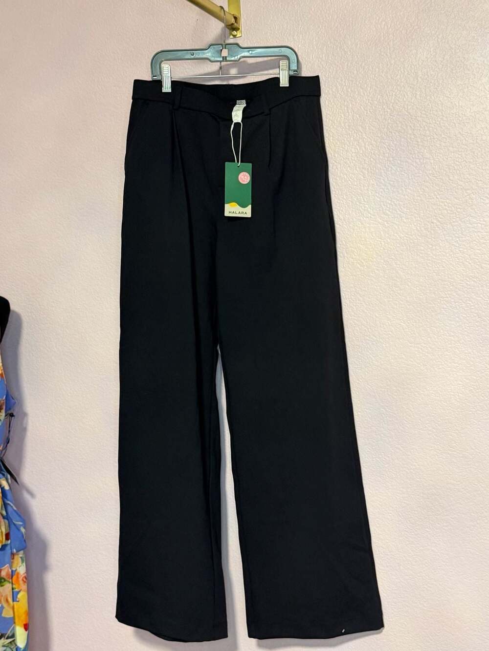 Halara Wide Leg Pants Size M Tall Black Pleated Work Trousers